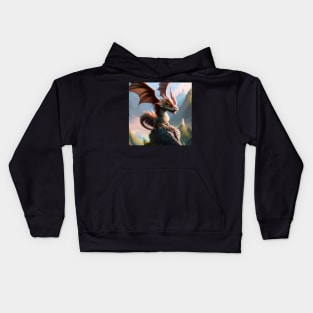 Baby Gold Dragon with Pink Wings on a Rock Kids Hoodie